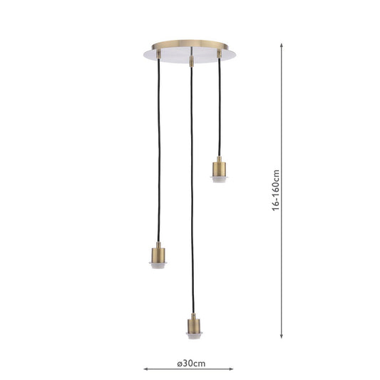 Dar 3 Light Antique Brass E27 Suspension Cluster