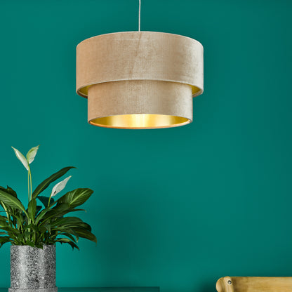 Dar Suvan Easy Fit Tiered Velvet Shade Taupe With Gold Lining
