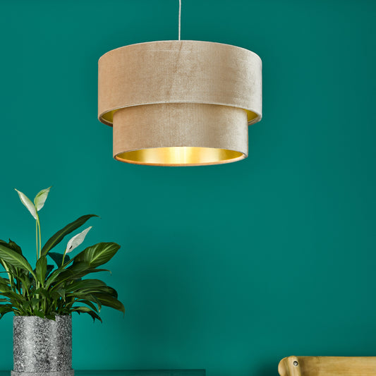 Dar Suvan Easy Fit Tiered Velvet Shade Taupe With Gold Lining