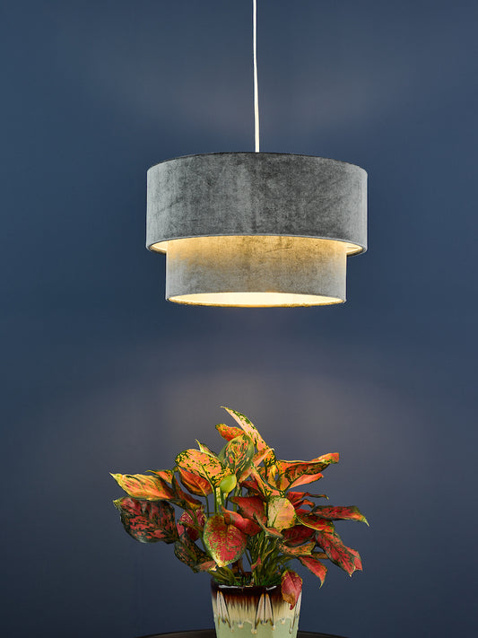 Dar Suvan Easy Fit Tiered Velvet Shade Dark Grey With Silver Lining