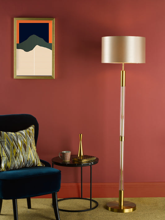 Dar Sylvester Floor Lamp Antique Brass and Glass Base Only