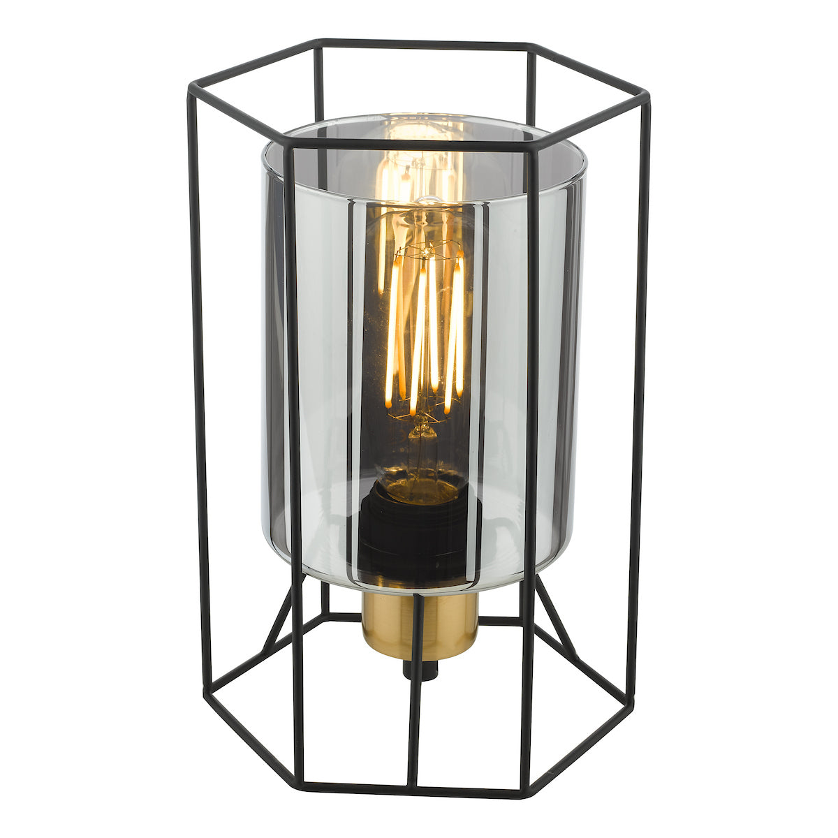 Dar Tatum Table Lamp Matt Black and Smoked Glass