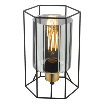Dar Tatum Table Lamp Matt Black and Smoked Glass