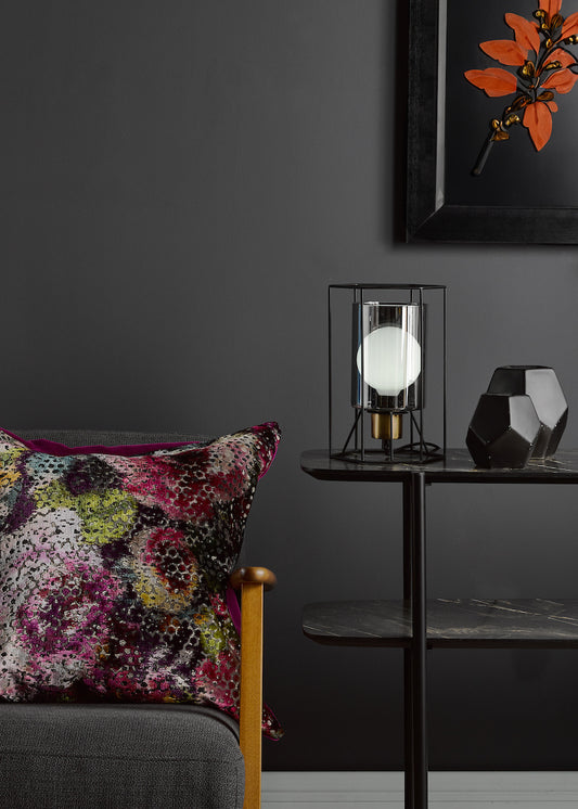 Dar Tatum Table Lamp Matt Black and Smoked Glass