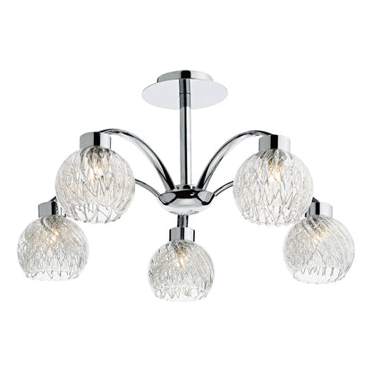 Dar Yasmin 5 Light Semi-Flush Polished Chrome and Ribbed Glass