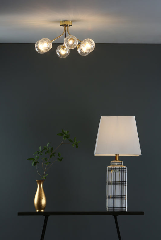 Dar Yiska 6lt Semi Flush Gold & Glass