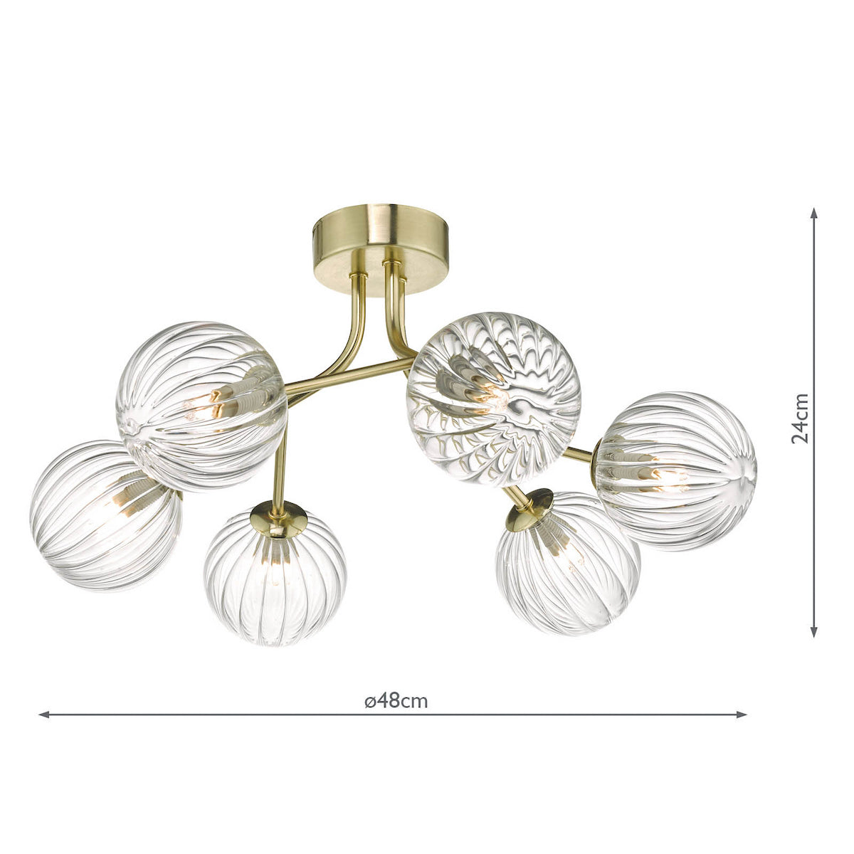 Dar Yiska 6lt Semi Flush Gold & Glass