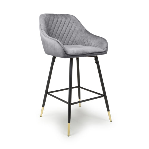 Shankar Savanna Brushed Velvet Bar Stool in Grey