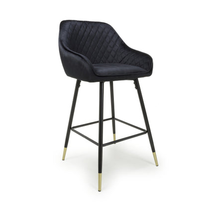 Shankar Savanna Brushed Velvet Bar Stool in Black