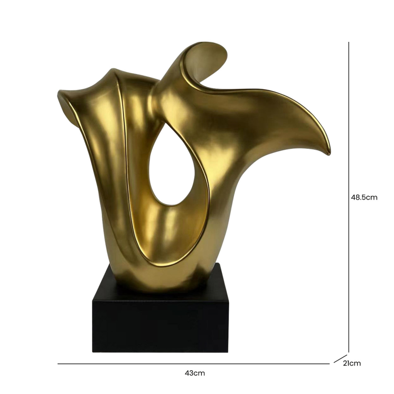 Matte Gold Abstract Sculpture on Black Stand