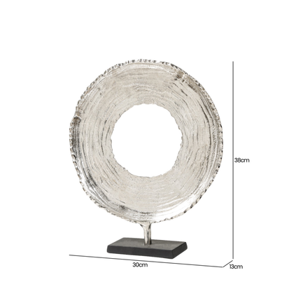 Nickel Round Metal Sculpture with Black Base (38cm)