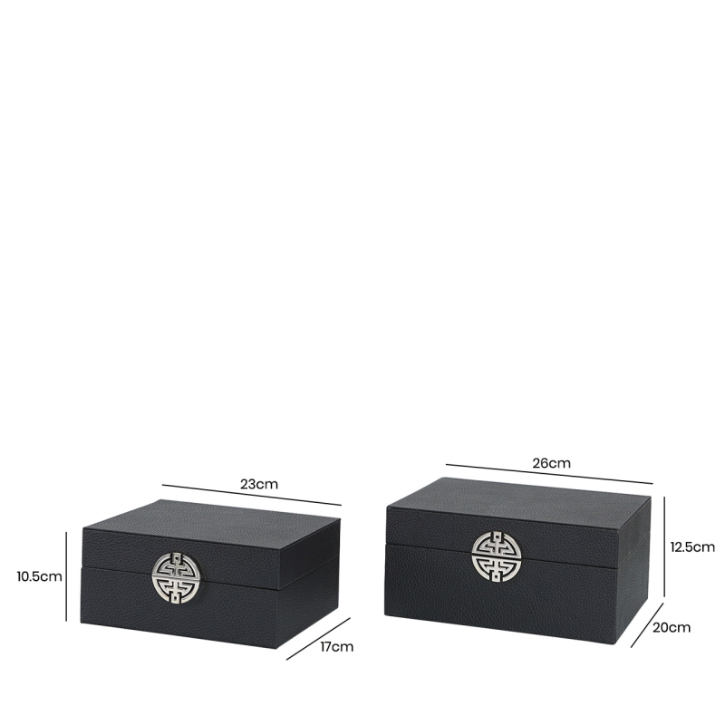 Set of 2 Black Faux Leather Jewellery Boxes