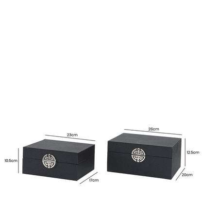 Set of 2 Black Faux Leather Jewellery Boxes