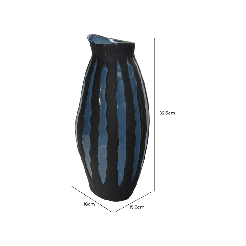 Black and Blue Ceramic Vase (32.5cm)