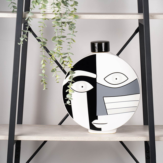 Black and White Face Abstract Ginger Jar (34cm)