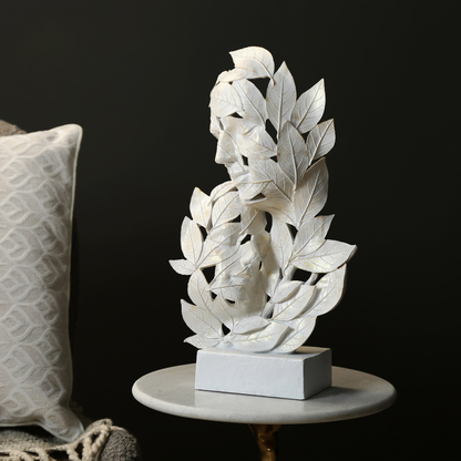 Cream & Gold Polyresin Couple Leaf Figurine (38.6cm)