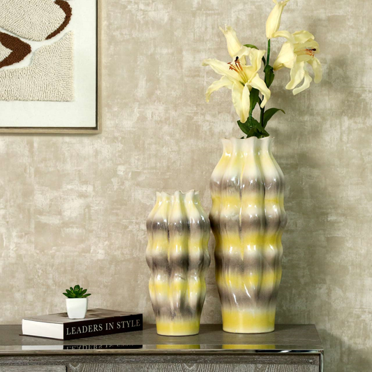 Beige Ceramic Vase with Multicolour Stripes (50cm)