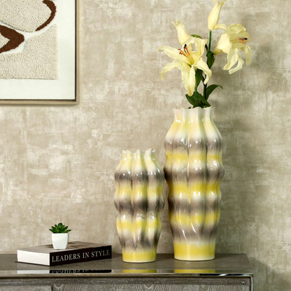 Beige Ceramic Vase with Multicolour Stripes (36.5cm)