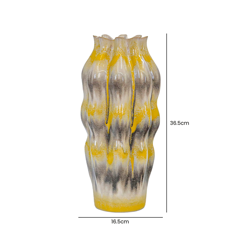 Beige Ceramic Vase with Multicolour Stripes (36.5cm)