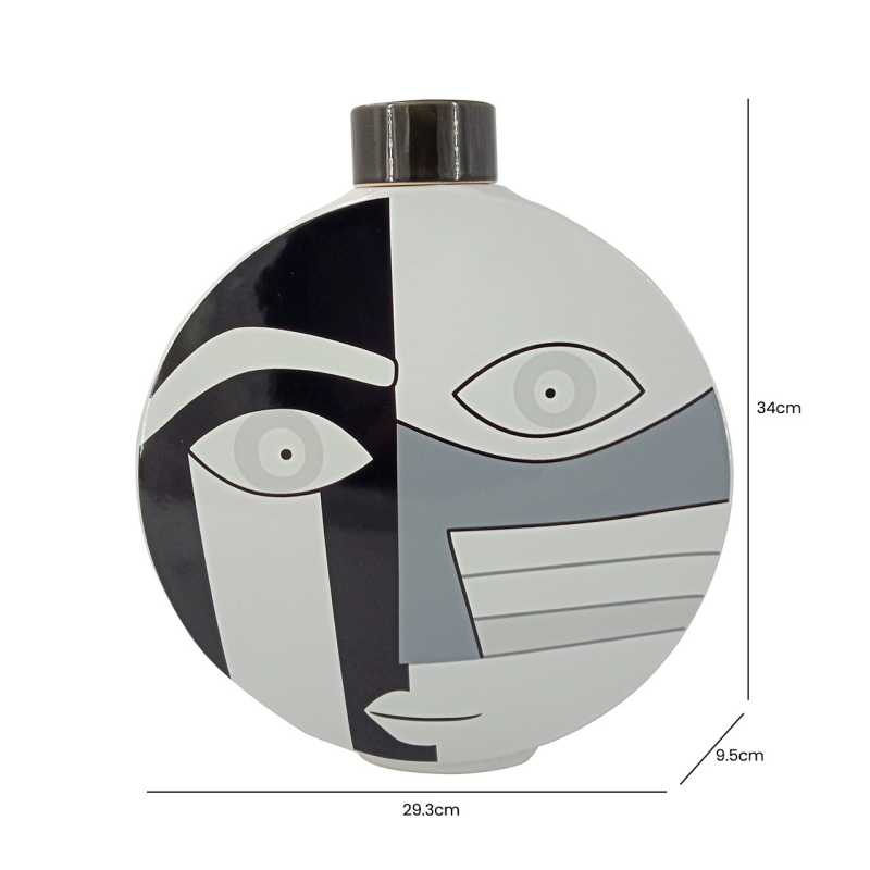 Black and White Face Abstract Ginger Jar (34cm)