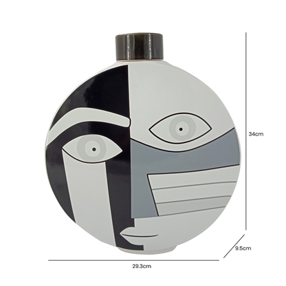 Black and White Face Abstract Ginger Jar (34cm)