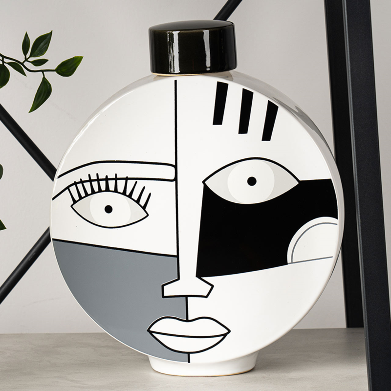 Black and White Face Abstract Ginger Jar (29cm)