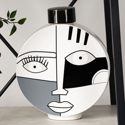 Black and White Face Abstract Ginger Jar (29cm)