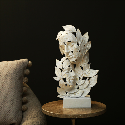 Cream & Gold Polyresin Couple Leaf Figurine (38.6cm)