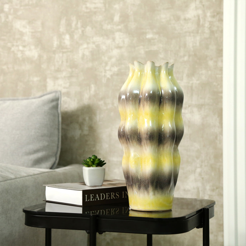 Beige Ceramic Vase with Multicolour Stripes (36.5cm)