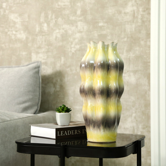 Beige Ceramic Vase with Multicolour Stripes (36.5cm)