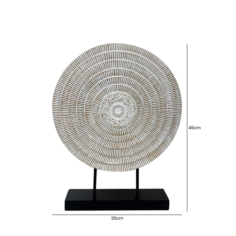 White with Brown Radial Lines Polyresin Décor