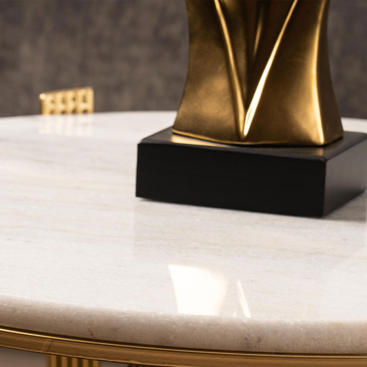 Matte Gold 2 Faces Sculpture on Black Stand