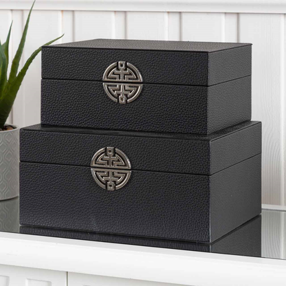 Set of 2 Black Faux Leather Jewellery Boxes
