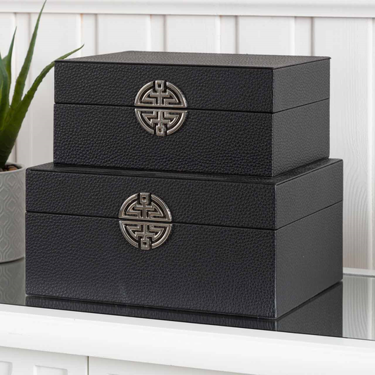 Set of 2 Black Faux Leather Jewellery Boxes