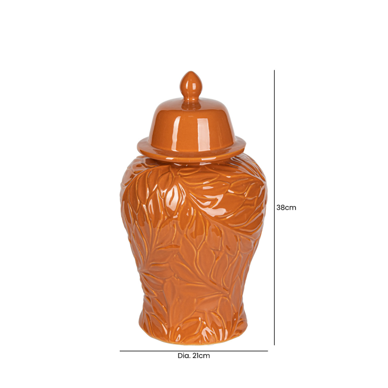 Handmade Orange Carved Ceramic Ginger Jar