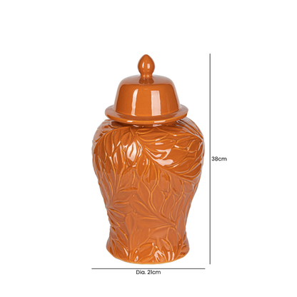 Handmade Orange Carved Ceramic Ginger Jar