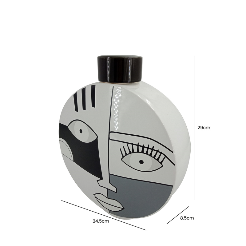 Black and White Face Abstract Ginger Jar (29cm)