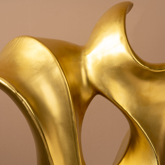 Matte Gold Abstract Sculpture on Black Stand