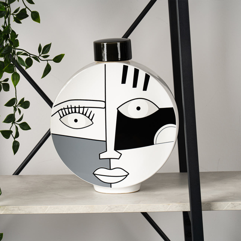 Black and White Face Abstract Ginger Jar (29cm)