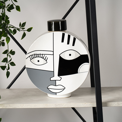Black and White Face Abstract Ginger Jar (29cm)