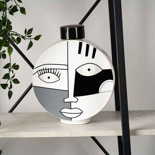 Black and White Face Abstract Ginger Jar (29cm)