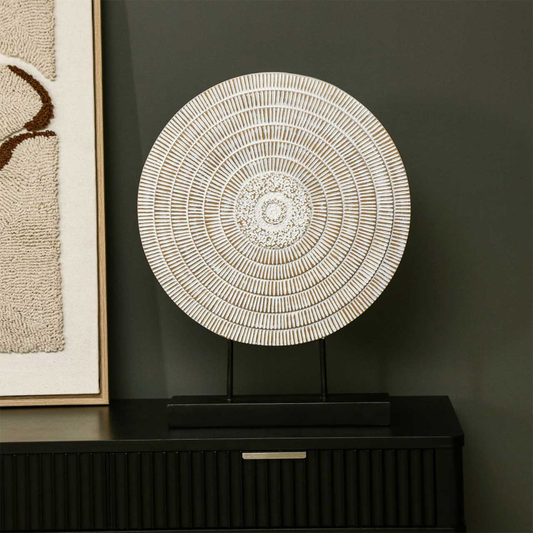 White with Brown Radial Lines Polyresin Décor