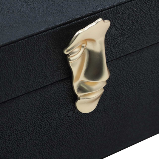 Set of 2 Matte Black Faux Litchi Jewellery Boxes with Matte Gold Face Handle