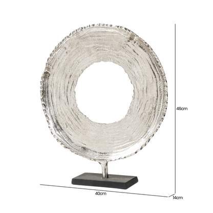 Nickel Round Metal Sculpture with Black Base (46cm)