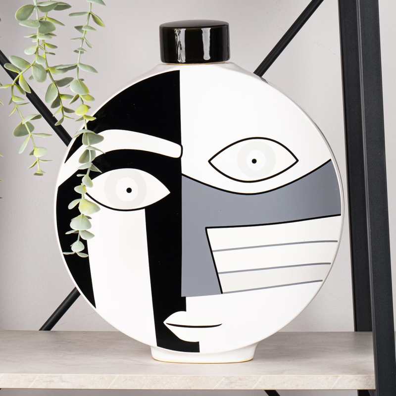 Black and White Face Abstract Ginger Jar (34cm)