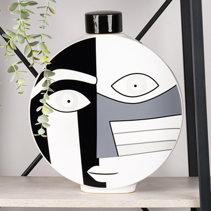 Black and White Face Abstract Ginger Jar (34cm)