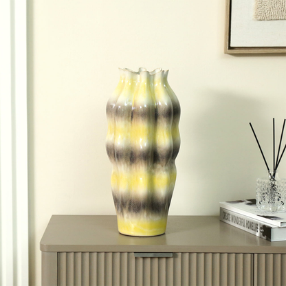 Beige Ceramic Vase with Multicolour Stripes (36.5cm)