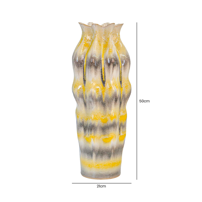 Beige Ceramic Vase with Multicolour Stripes (50cm)