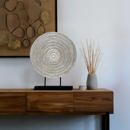 White with Brown Radial Lines Polyresin Décor
